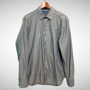 Robert Graham Shirt Mens Large Long Sleeve Button Down Gray Geometric Pre Owned